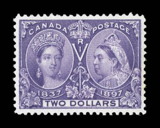 62, 1897 $2.00 Jubilee, a truly extraordinary post office fresh mint single, possessing an outstanding overall brilliance that few others enjoy, featuring strikingly rich
intense color and a highly detailed impression on bright white paper, im