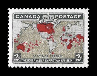 85, 1898 2c Black, lavender and carmine Imperial Penny Postage, gem mint single being exceptionally well centered within beautifully balanced huge margins, surrounded by full
even perforations, strong color on bright paper, flawless o.g., n.h.,