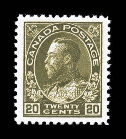 119c, 1912 20c Dark olive green Admiral, wet printing an outstanding mint example that is extraordinarily well centered amid very wide margins, gorgeous color that is
especially rich and intense, razor-sharp impression on bright paper, unblemi