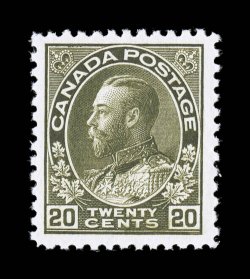 119d, 1912 20c Gray green Admiral, wet printing nicely centered, bright fresh color, o.g., n.h., very fine 1992 Greene Foundation certificate (formerly 119iii Unitrade
C$900.00).