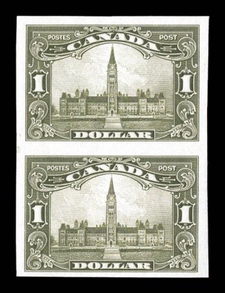 155a-159a, 1928 10c-$1.00 Pictorials, imperforate, vertical pairs, large margins all around, bright and fresh, o.g., lightly hinged on the top stamps, very fine (Unitrade
C$2,650.00).