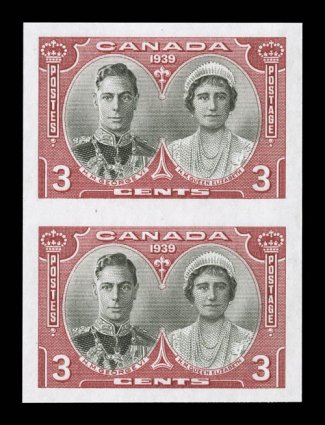 247a, 248a, 1939 2c and 3c Royal Visit, imperforate pairs, a horizontal pair of the former and a vertical pair of the latter, each with wide balanced margins all around, o.g.,
n.h., extremely fine only 75 pairs of each value are recorded (Unitr