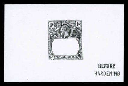 19E, 1924 1- Die essay of frame in black on glazed card, 92x60mm, with handstamp Before Hardening, very fine 2004 Sismondo certificate (S.G. 18E).