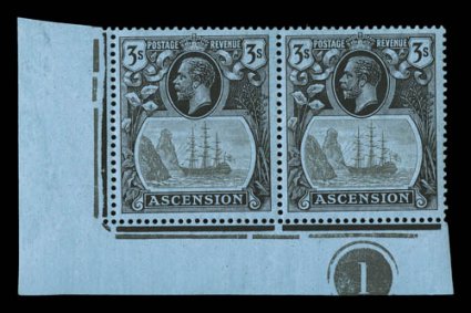 21 var., 1924 2- Ultramarine and gray blue, cleft rock variety, bottom left margin control number pair, the left stamp being the variety, while the right stamp is normal, well
centered and fresh, o.g., lightly hinged, very fine (S.G. 20, 20c