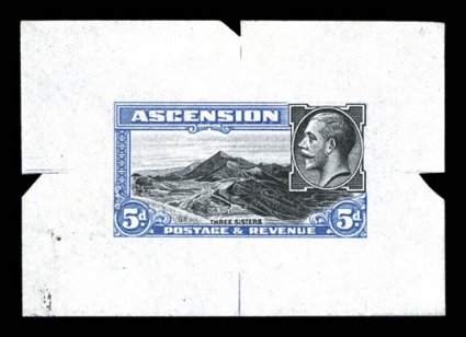 26P, 1934 5p Ultramarine and black, large die proof, 63x44mm, bright colors, very fine and rare 2004 Sismondo certificate (S.G. 26P).