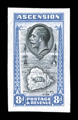 29TC, 1934 8p Ultramarine and black trial color die proof, stamp size proof, exceptionally fresh, balanced margins, very fine and quite scarce 2004 Sismondo certificate (S.G.
27TC).