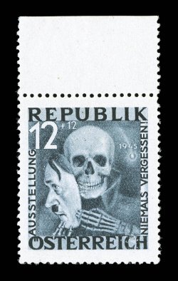 Michel VI-VII, 1946 5g+3g and 12g+12g Death Mask cplt., both are top sheet-margin singles, well centered and fresh, o.g., n.h. (VI with small spot on gum), choice very fine a
choice and seldom offered set.