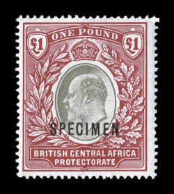 60S-69S, 1903-04 1p-£1 King Edward VII, with Specimen overprints, fresh set, nicely centered, o.g., most are lightly hinged, fine-very fine (S.G. 59s-66s
£350).