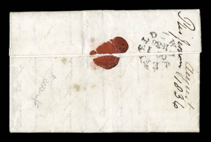1836 Folded letter from H.M.S. Dublin at Rio Janeiro to Wakefield, England, written by Captain Lord Edward Russell to Rear Admiral Sir Graham Eden Hamond, with complete
contents making several detailed references to the Falkland Islands invol