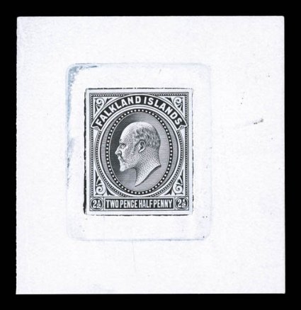 25TC, 1904 2 12p King Edward VII, large die trial color proof in black, die sunk on 51x53mm card, small score line in right margin that just breaks the paper, otherwise a very
fine example of this seldom offered finished proof (S.G. 46TC).