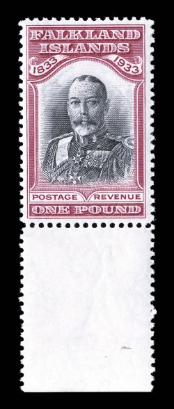 65-76, 1933 12p to £1 1933 Centenary cplt., an especially desirable set of this always popular commemorative series, with the 5-, 10- and £1 being sheet-margin examples,
brilliantly rich colors throughout, o.g., never hinged, very fine (S.G.