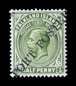PORT FOSTER. straight line imprint type PF.1, superbly positioned diagonally so nearly complete imprint shows on mint 1904 12p yellow green (30), not often encountered on mint
stamps, well centered, o.g., n.h., very fine (S.G. 60).