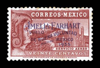 C74S, 1935 20c Amelia Earhart, with Muestra overprint, another example of this seldom offered Specimen, o.g. lightly hinged, a few slightly toned perf. tips at top, very fine
signed A. Brun and others, as well as accompanied by a clear 1980 M