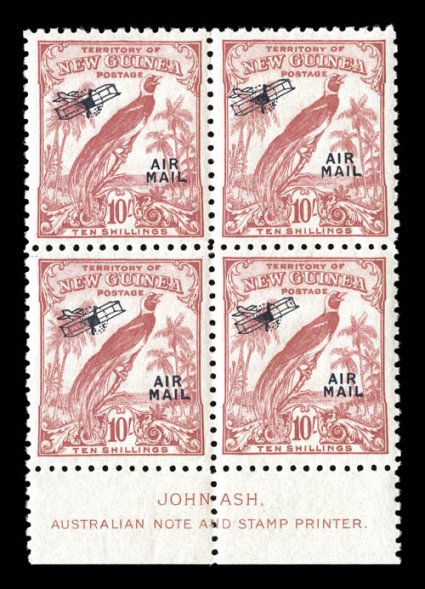 C28-43, 1932-34 12p-£1 Air posts cplt. in mint blocks of four, the 12p-1 12p value are plain blocks, the 6p and £1 are bottom margin blocks, the other eleven values are bottom
margin Ash imprint blocks, bright colors, o.g., n.h., a couple