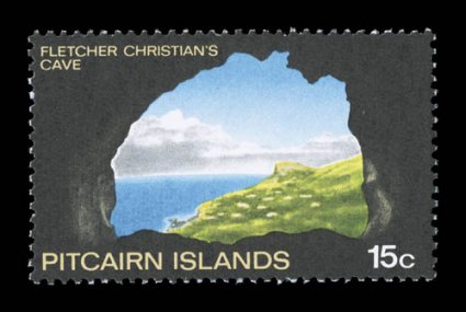 105a, 1969 15c Fletcher Christians Cave, gold (Queens head) omitted, well centered, o.g., n.h., very fine and choice signed and position noted in pencil on reverse, as well as
being accompanied by a 2002 Brandon certificate (S.G. 102a £950)