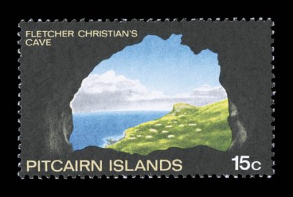 105a, 1969 15c Fletcher Christians Cave, gold (Queens head) omitted, another example of this scarce error, o.g., l.h., very fine 2003 Brandon certificate (S.G. 102a
£950).