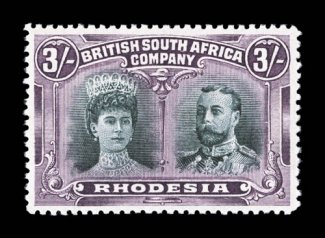 114 var., 1910 3- Violet and blue green, long gash in ear variety, an absolutely pristine mint example, with stunning deep colors and impressions on immaculate white paper,
remarkably well centered, o.g., very lightly hinged, extremely fine