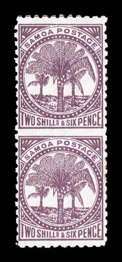 19i, 1898 26 Deep purple, vertical pair, imperforate between, attractively centered, strong color, large part o.g., very fine an elusive error (S.G. 64ba
£450).