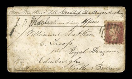 1873-76 Voyage of HMS Challenger, three remarkable seamans concessionary mail rate covers from this famous world cruise, all three from the same correspondence and written by
S.S.A. Matkin who was serving on the Challenger, and all with Gr