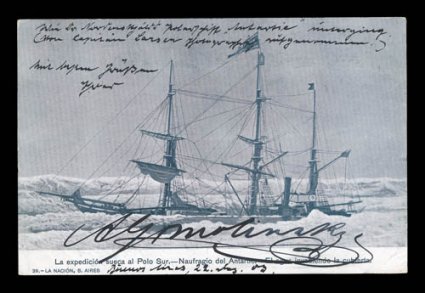 1901-03 Swedish South Polar Expedition, a fabulous lot of eighteen picture post cards all from the 1901-03 Swedish Expedition, all different designs and scenes, including crew
members, the ship itself, etc., many have been postally used and each