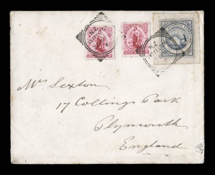 1901-04 British National Antarctic Expedition, March 25, 1902 expedition envelope, with blue engraved Discovery Antarctic Expedition 1901 crest on reverse, sent from New
Zealand to a Mrs. Sexton in England, written in the hand of Dr. Thoams Ver