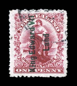 S.G. A1b, 1908 1p Rose carmine, with King Edward VIILand. overprint in green, Waterlow printing, a select used example of this rare printing, extraordinarily well centered and
margined, light unobtrusive c.d.s., extremely fine.