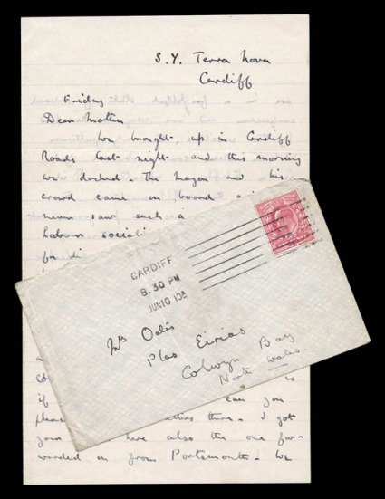 1910-13 British Antarctic Expedition, a fascinating autograph letter signed (and accompanying envelope) by Lawrence Edward Oates (1880-1912), an Antarctic explorer, who later
sacrificed himself in a blizzard during the fatal Scott Expedition