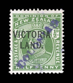 S.G. A2s, 1911-13 12p Green, overprinted VictoriaLand., with Colonias violet specimen handstamp, remarkably the Flaat collection has a second example of this unusual specimen,
unused, small tear at left, very fine appearance.