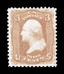 65, 3c Rose, brilliant post office fresh mint single, prooflike color and impression on crisp bright paper, well centered, immaculate o.g., never hinged, very fine and
exceedingly choice 2000 PF certificate for a block of four, this being the