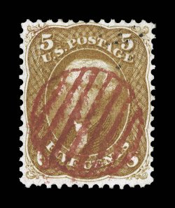 67, 5c Buff, lovely used example of this scarce and notoriously difficult stamp, wonderfully well centered, impressively rich color and a highly detailed impression, cancelled
by a complete strike of a red grid pmk., extremely fine 2005 PF cert