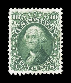 68, 10c Yellow green, attractive mint example, impressively well centered within large margins, strong rich color and a highly detailed impression, full o.g., lightly hinged,
extremely fine 1990 PF certificate and a 2008 PSE certificate (VF-XF
