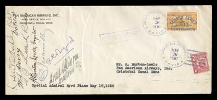 1928-30 First Byrd Expedition, Robert E. Byrd autographs on four covers, each signed R. E. Byrd, includes three 10 airmail covers on the Special Admiral Byrd Plane of May 19,
1930, two of these covers are additionally signed by the five