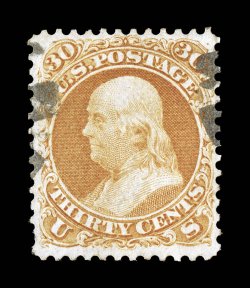 71, 30c Orange, uncharacteristically well centered and margined, strong rich color, face-free cancel, extremely fine 1980 PF certificate.