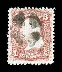 85, 3c Rose, D grill, especially bright rich color, nicely centered, quartered cork cancel, overall very fine 1992 PF certificate.