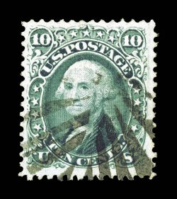 89, 10c Green, E grill, TAG double transfer variety, used, neat portion of a striking leaf type cancel, well centered within uncharacteristically large margins, deep rich
color, choice very fine 1987 and 2002 PF certificates.
