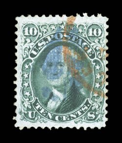 89, 10c Green, E grill, used, nicely centered within large margins, rich color, cancelled by a blue cork and red transit pmk., very fine 1984 PF certificate.