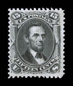 91, 15c Black, E grill, a rarely offered mint example, fresh color, reasonably well centered and margined for this, full fresh o.g., lightly hinged, fine the Fifteen Cent E
grill is one of the most difficult of all the grilled stamps to fin