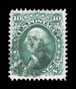 96, 10c Yellow green, F grill, used, marvelously well centered and margined, light strike of a small circle of wedges pmk., extremely fine 2000 PF certificate.