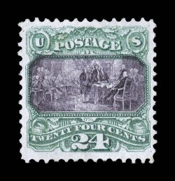 120, 24c Green and violet, unused, exceedingly well centered and margined, fresh colors, extremely fine 2004 PSE certificate (VF-XF 85 $4,300.00).