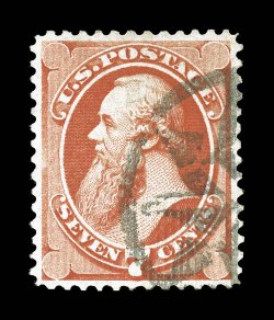 138, 7c Vermilion with grill, exceptionally well centered and margined, strong vibrant color, fancy NYFM cancel, faint trace of a small crease, otherwise extremely fine clear
1957 PF certificate ex-Engel.