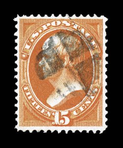 141, 15c Orange with grill, gorgeous color that is strikingly deep and intense, crisp impression on fresh paper, nicely centered, quartered cork cancel, very fine 2008 PF
certificate.