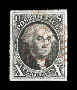 2, 10c Black, choice used example, featuring four large and well balanced margins, rich color along with a particularly detailed impression, lightly cancelled by a neat red
grid, extremely fine 1992 PF certificate.
