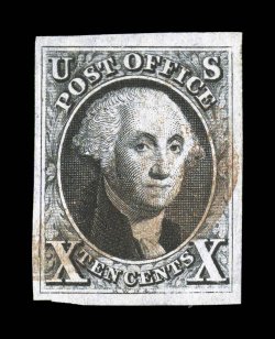 2, 10c Black, position 94L, four exceptionally large margins, strong color and a highly detailed impression, light red cancel, extremely fine 2007 PF certificate (VF-XF 85 SMQ
$1,650.00).
