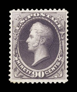 218, 90c Purple, quite well centered within large margins, lovely rich color and a crisp impression, o.g., never hinged (very scarce thus), choice very fine encapsulated PSE
certificate (VF 80 - undergraded in our opinion SMQ $3,400.00).
