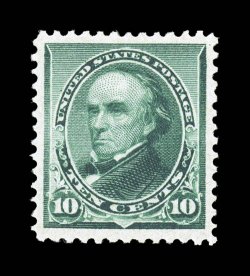 226, 10c Green, a most impressive mint single of one of the most difficult values in the series to find in select quality, being exceptionally well centered within
extravagantly large margins, deep rich color and an intense impression, o.g., n.h