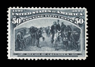 240, 50c Columbian, well centered, deep rich color and a well incised impression, o.g., lightly hinged, very fine 1999 PSE certificate.