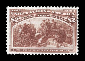 242, $2.00 Columbian, bright and fresh, crisp impression, nicely centered and margined, o.g., lightly hinged, very fine encapsulated PSE certificate (F-VF 75 SMQ does not price
this grade).