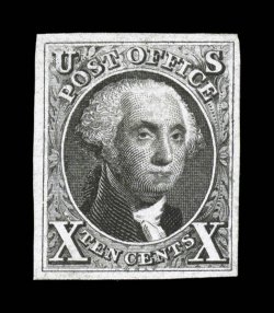 4, 10c Black reproduction, without gum as issued, deep rich color and a sharp impression, four full to large margins, very fine.