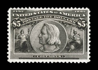 245, $5.00 Columbian, a particularly fresh and handsome mint example, possessing prooflike color and impression on bright paper, quite well centered, full clean o.g. that has
been only very lightly hinged, very fine and choice 2006 PSE certific