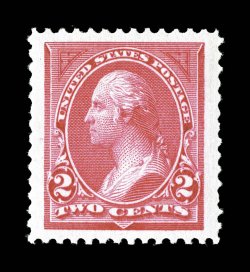 250, 2c Carmine, Ty. I, an eye-arresting mint single, featuring incredibly wide margins and being extraordinarily well centered within these vast borders, brilliant color on
pristine white paper, o.g., n.h., extremely fine a spectacular gem 19